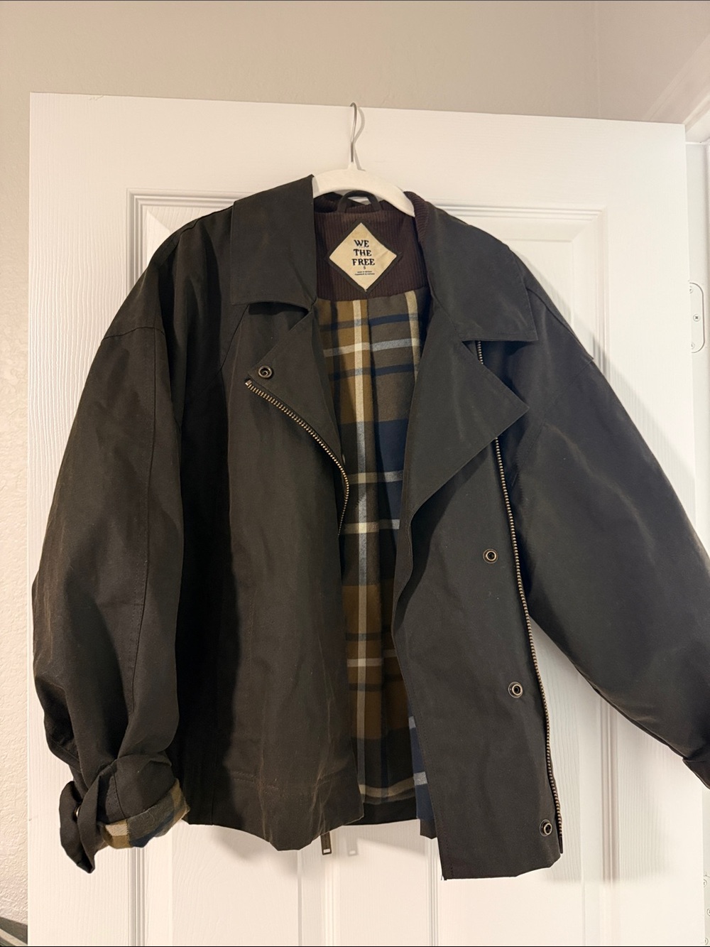 We The Free Green Wax Jacket with Plaid Lining